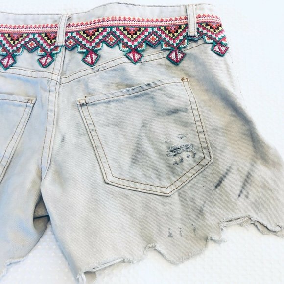 We The Free Womens Beige 5 Pocket Designe Light Wash Raw Hem Denim Shorts Sz 24 - Picture 4 of 9